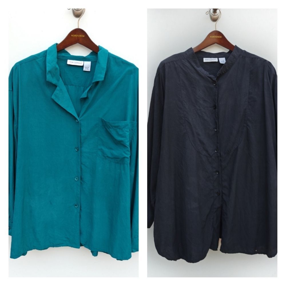 Anne Fontaine Blue and Black Silk Button Down Shirts Size 24